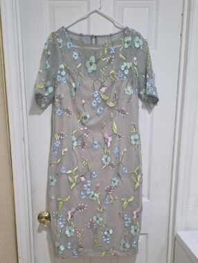 Adrianna Papell | Dresses | Adrianna Papell Green And Gold Lace Dress |  Poshmark